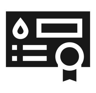 Certificate icon with ribbon and symbols.