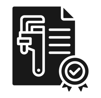 Plumbing document with a certification badge.