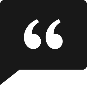 Speech bubble with quotation marks inside.